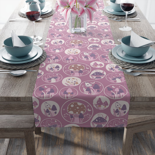 Mushroom Print Table Runner - Nature Vibes in Cotton Twill or Polyester - Perfect for Nature-Inspired Home Decor