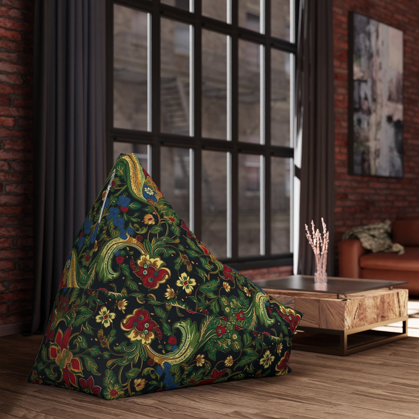 Chinoiserie Bean Bag Chair Cover - Elegant Oriental-Inspired Polyester Slipcover with Secure Zip - Fits Various Sizes