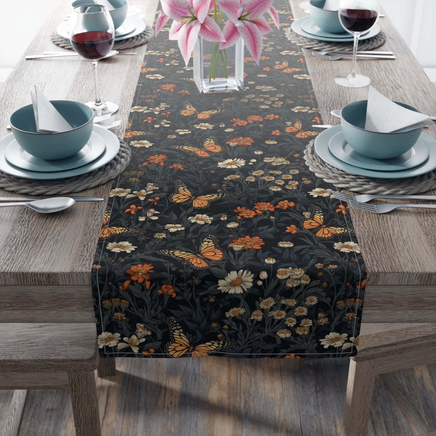 Butterfly Table Runner - Vibrant Patterns, Cotton Twill or Polyester - Perfect for Home Decor & Unique Gifts