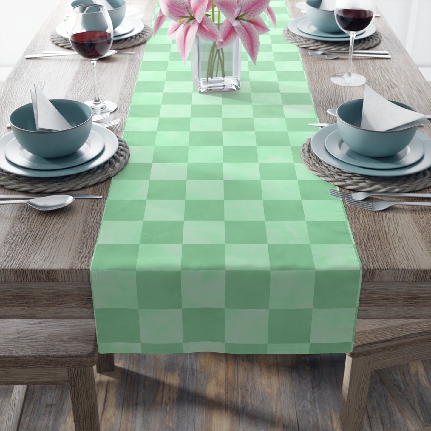 Pastel Checkered Table Runner - Soothing Playfulness, Cotton Twill or Polyester - Perfect for Refreshing & Modern Home Decor