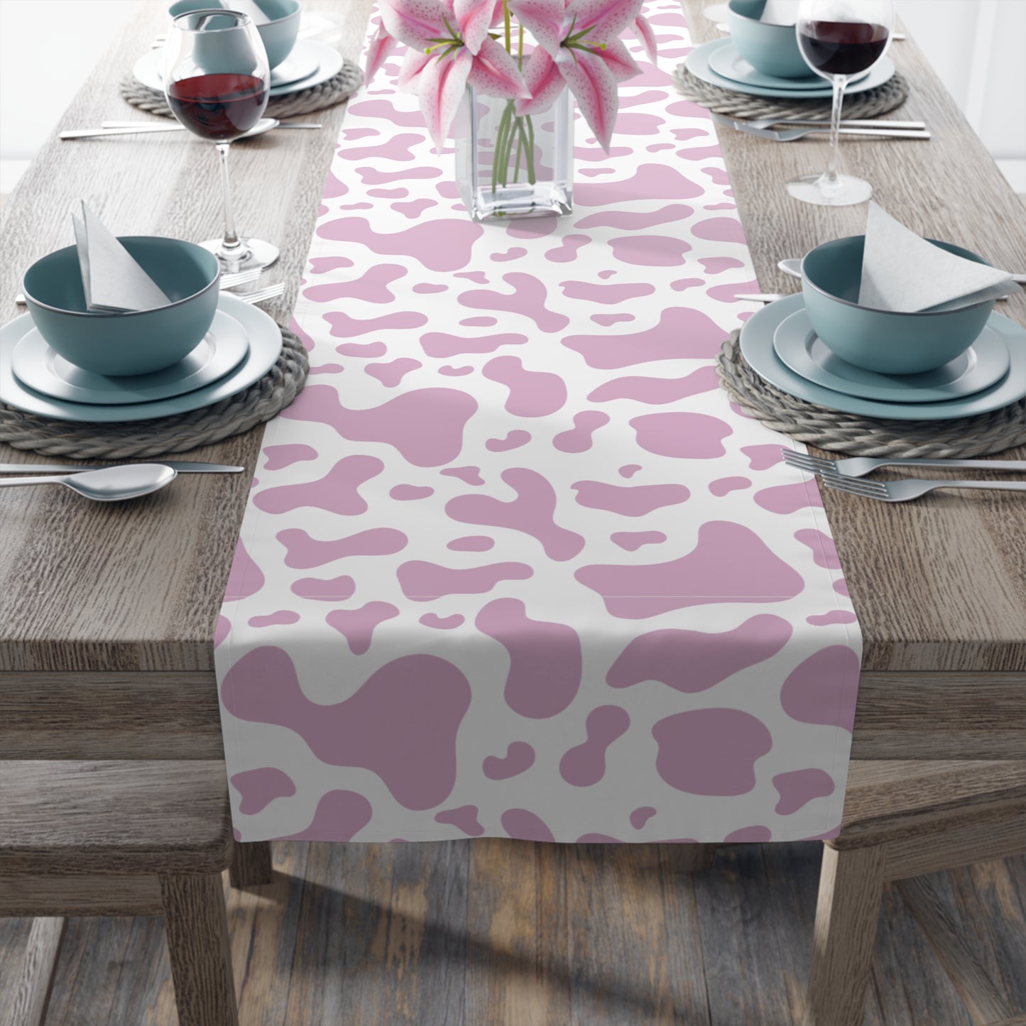 Cow Print Table Runner - Chic Farmhouse Style, Available in Cotton Twill or Polyester - Elevate Your Home Decor