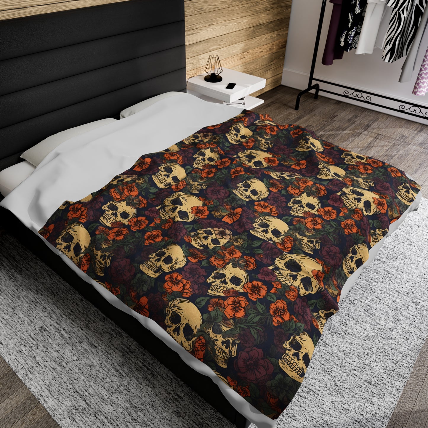 Skull Print Velveteen Plush Blanket | Soft, Edgy, Luxurious and Comforting | Available in Multiple Sizes