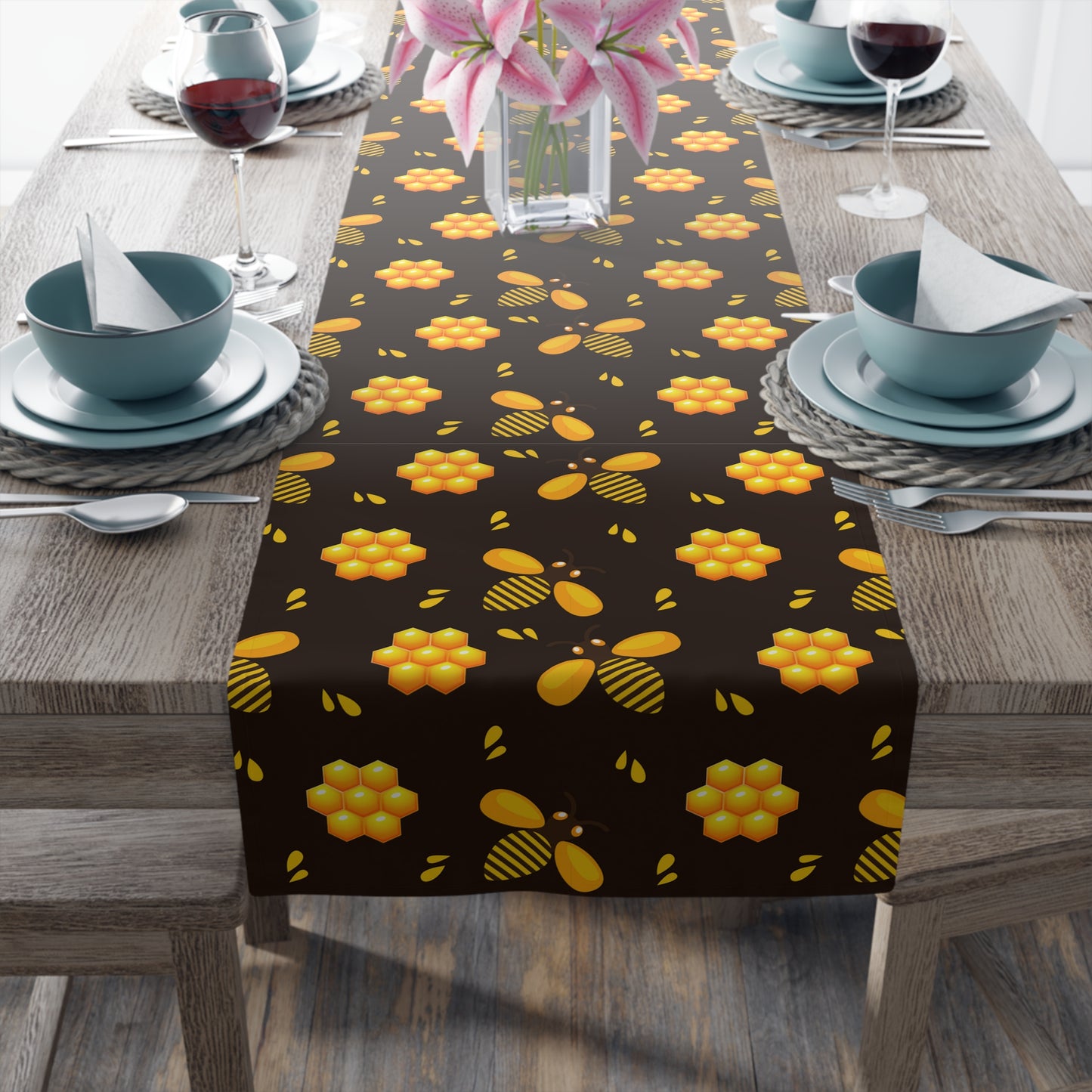 Honey Bee Print Table Runner - Buzzing with Charm - Perfect for Nature Lovers Homes