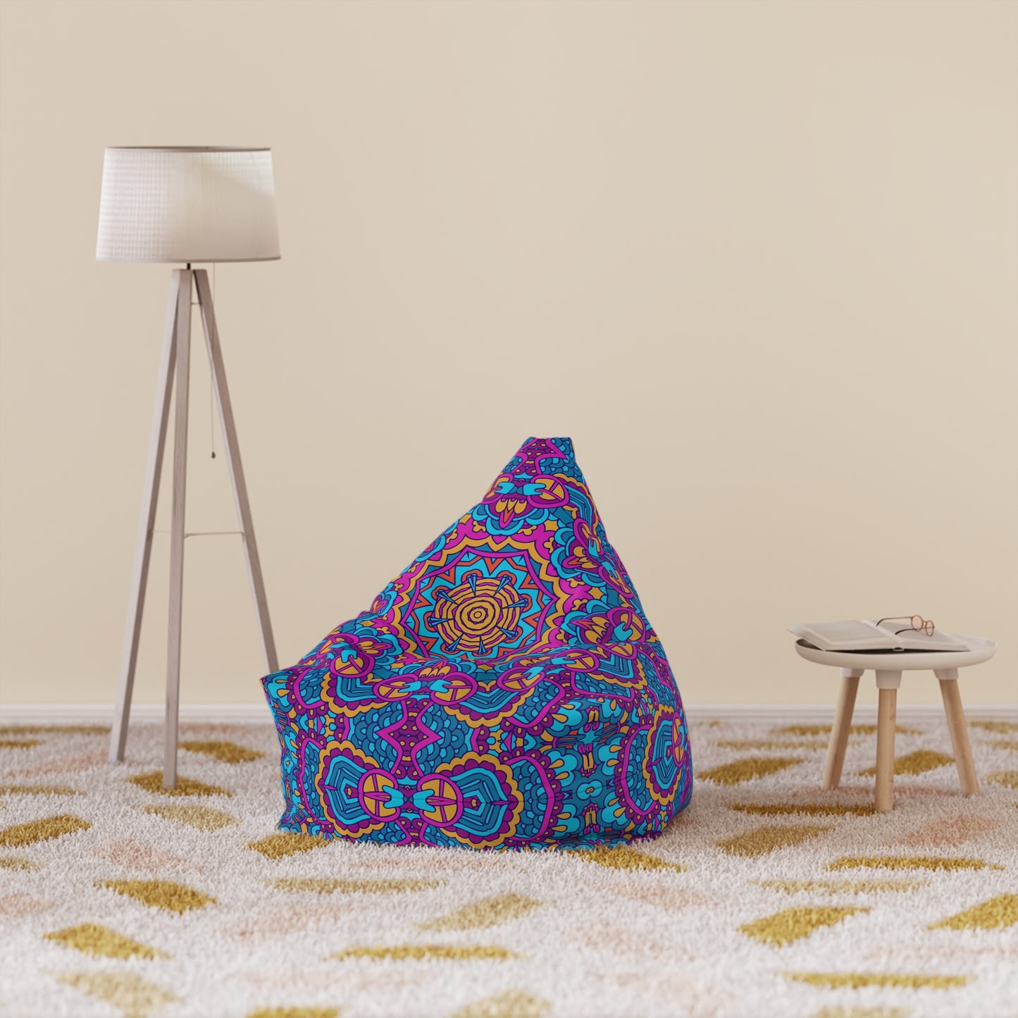Mandala Bean Bag Chair Cover - Premium Polyester, Secure Zipper, 2 Sizes, Bohemian Design