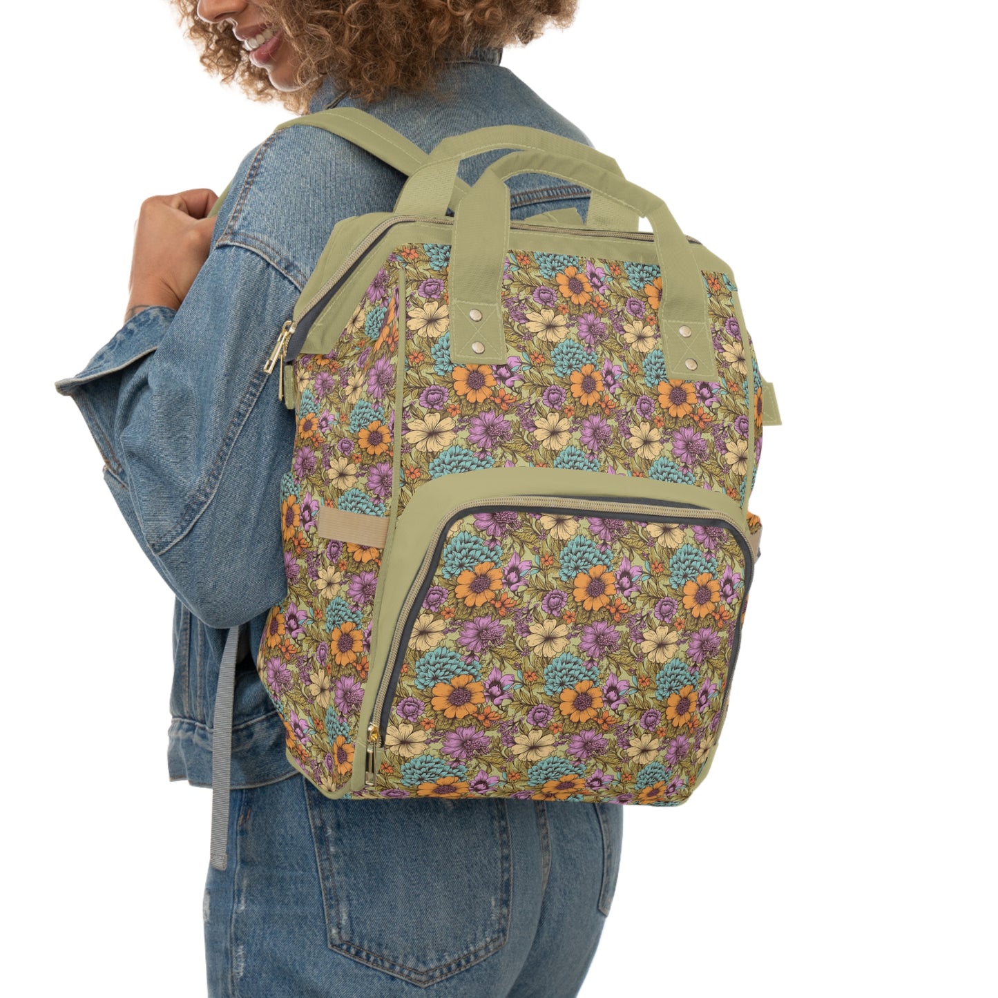 Boho Floral Diaper Backpack - Multifunctional & Spacious Floral Baby Bag for Trendy Parents