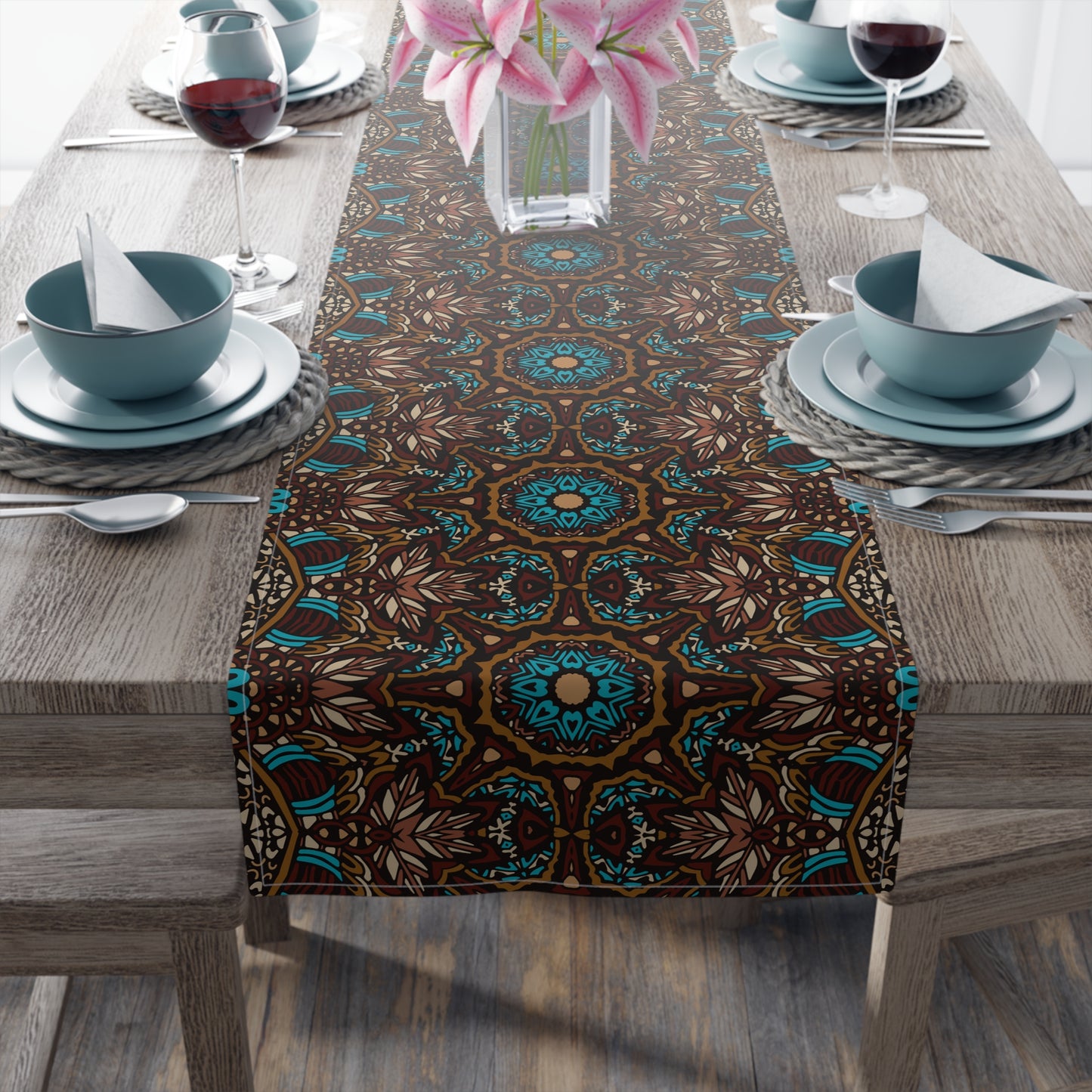 Mandala Print Table Runner - Intricate Patterns, Cotton Twill or Polyester - Ideal for Decorative Home Accents