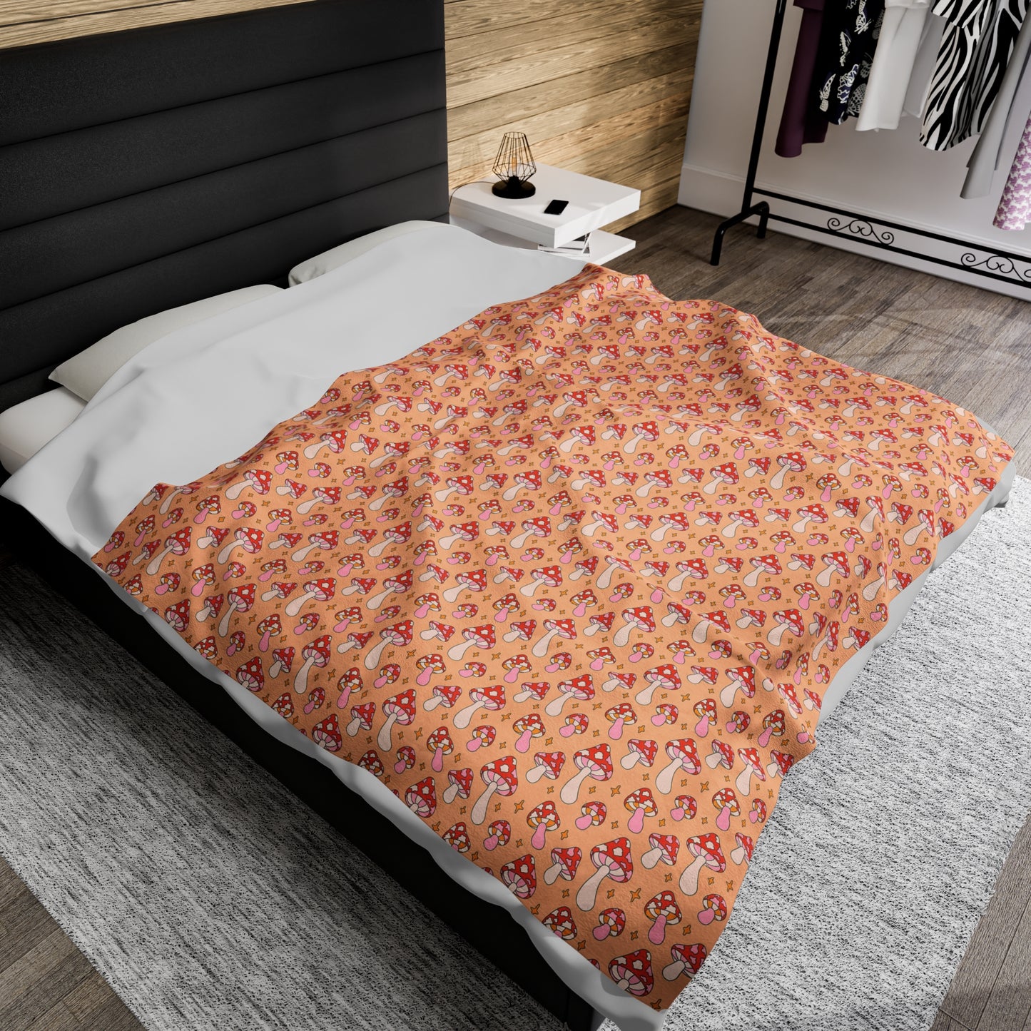 Mushroom Velveteen Plush Blanket | Soft, Whimsical, Luxurious and Comforting | Available in Multiple Sizes