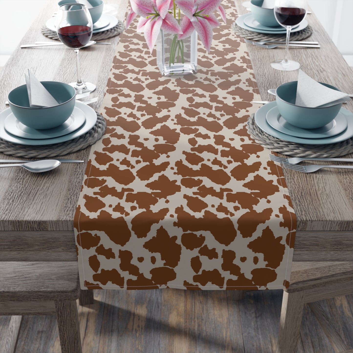 Cowhide Print Table Runner - Rustic Elegance, Cotton Twill or Polyester - Perfect for Western & Luxurious Home Decor