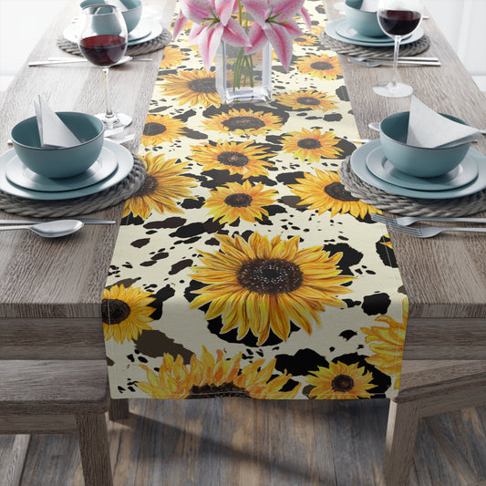 Cow Print Table Runner - Chic Farmhouse Style, Available in Cotton Twill or Polyester - Elevate Your Home Decor