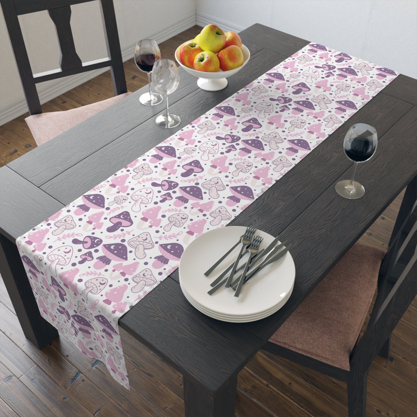 Mushroom Print Table Runner - Nature Vibes in Cotton Twill or Polyester - Perfect for Nature-Inspired Home Decor