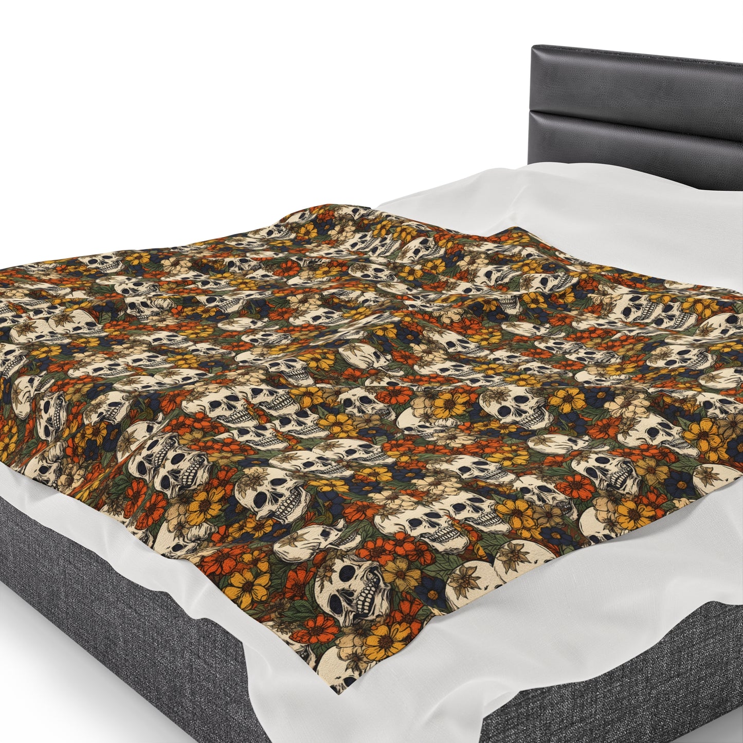 Skull Print Velveteen Plush Blanket | Soft, Edgy, Luxurious and Comforting | Available in Multiple Sizes