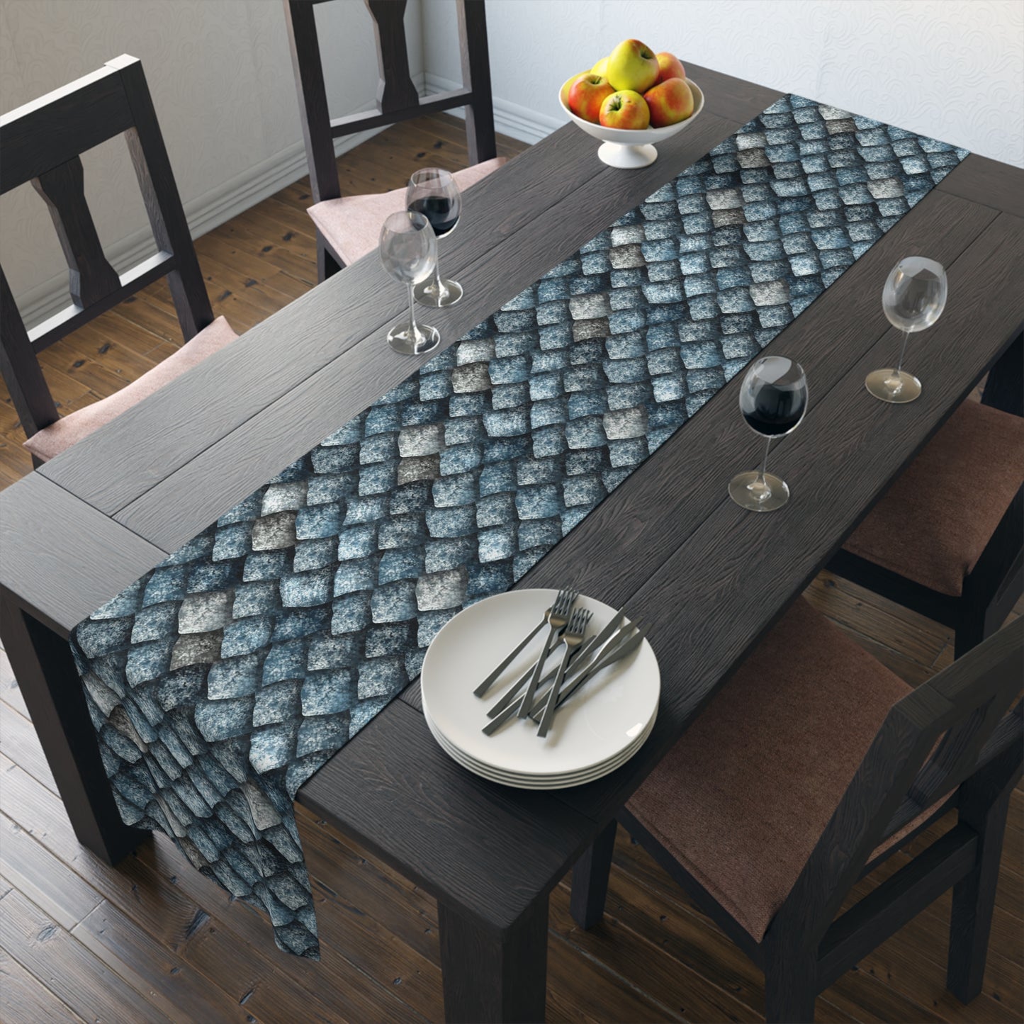 Dragon Scale Print Table Runner - Majestic Fantasy, Cotton Twill or Polyester - Perfect for Epic & Mythical Home Decor