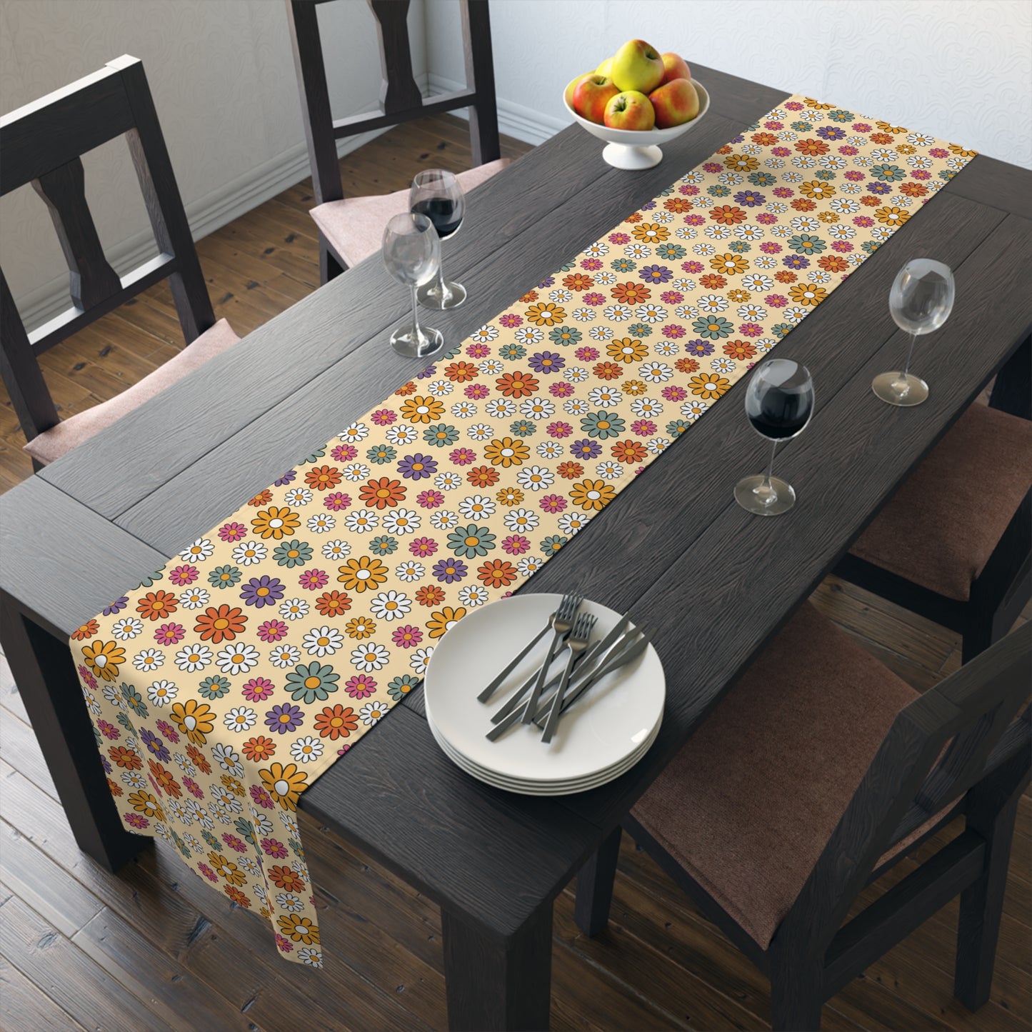 Retro Floral Print Table Runner - Vintage Vibes, Cotton Twill or Polyester - Perfect for Nostalgic & Chic Home Decor