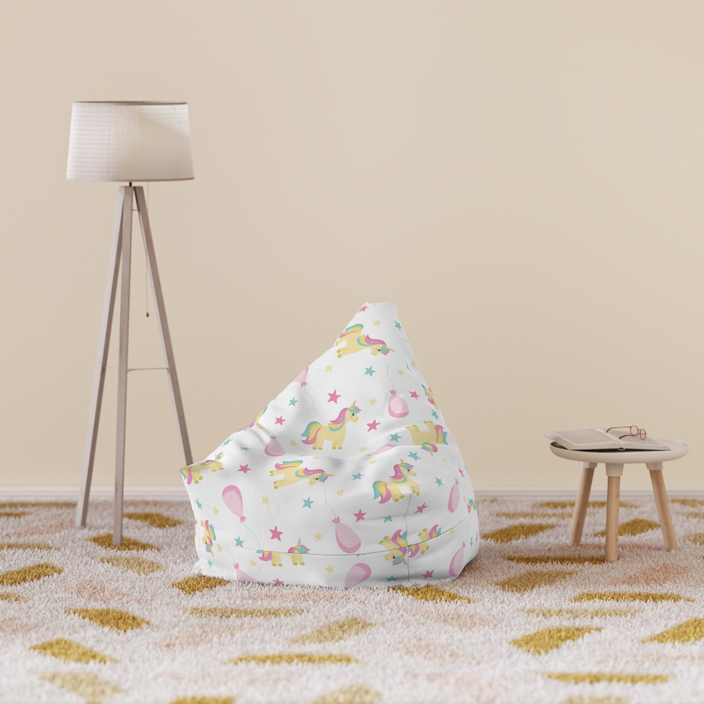 Unicorn Print Bean Bag Chair Cover - Magical Polyester Slipcover with Secure Zip