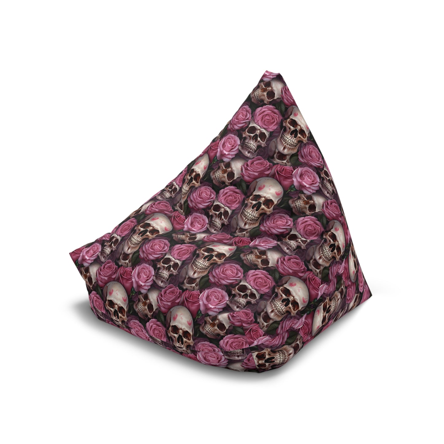 Floral Skull Bean Bag Chair Cover - Lockable Zipper, 2 Size Options, Gothic Home Decor