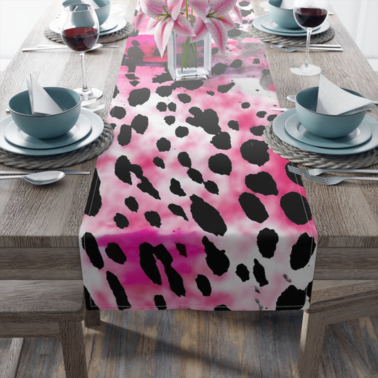 Cow Print Table Runner - Chic Farmhouse Style, Available in Cotton Twill or Polyester - Elevate Your Home Decor