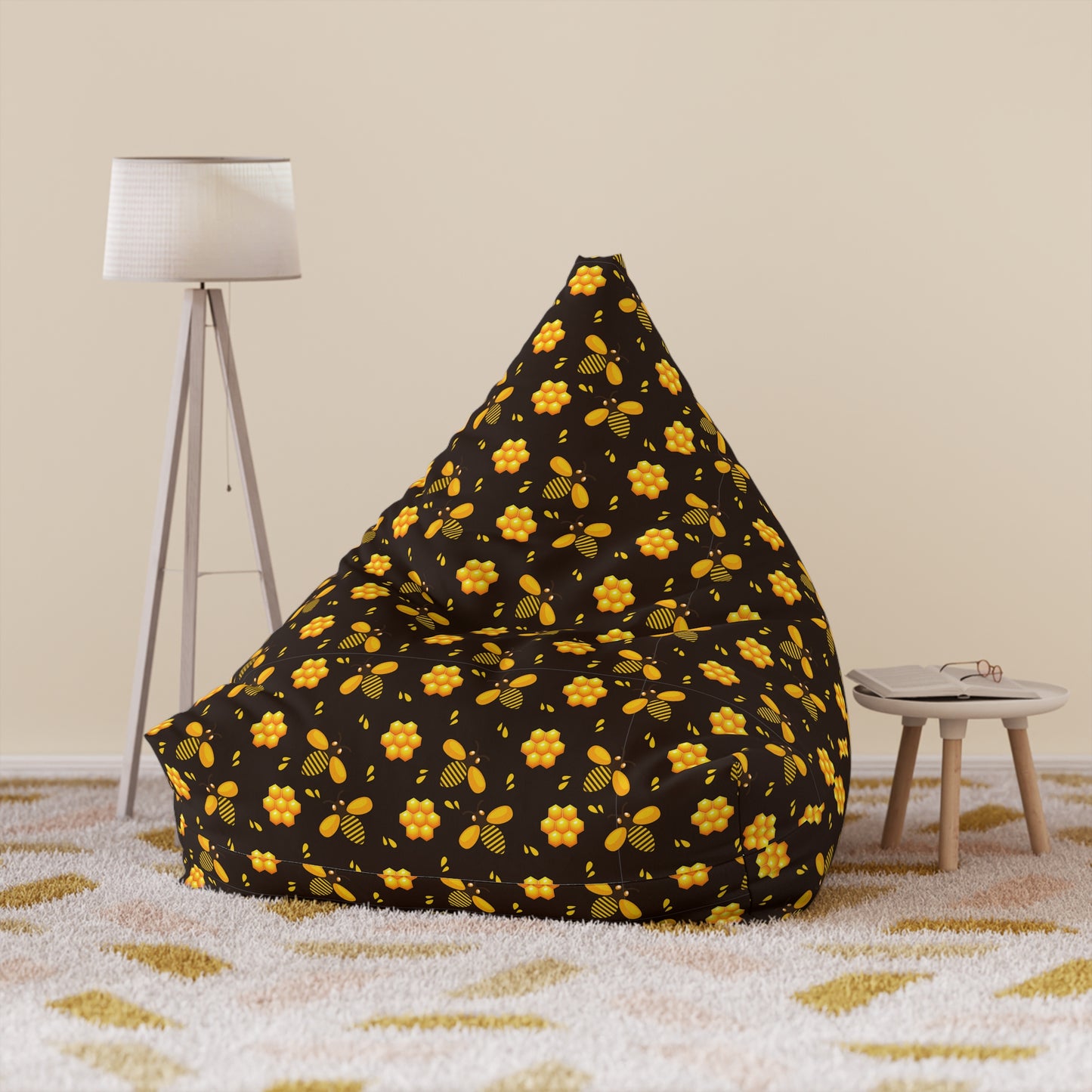 Honey Bee Bean Bag Chair Cover - Premium Polyester, Secure Zipper, 2 Size Options, Nature-Inspired Design
