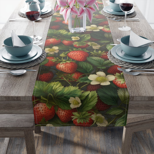 Strawberry Print Table Runner - Sweet Charm, Cotton Twill or Polyester - Perfect for Summer & Whimsical Home Decor