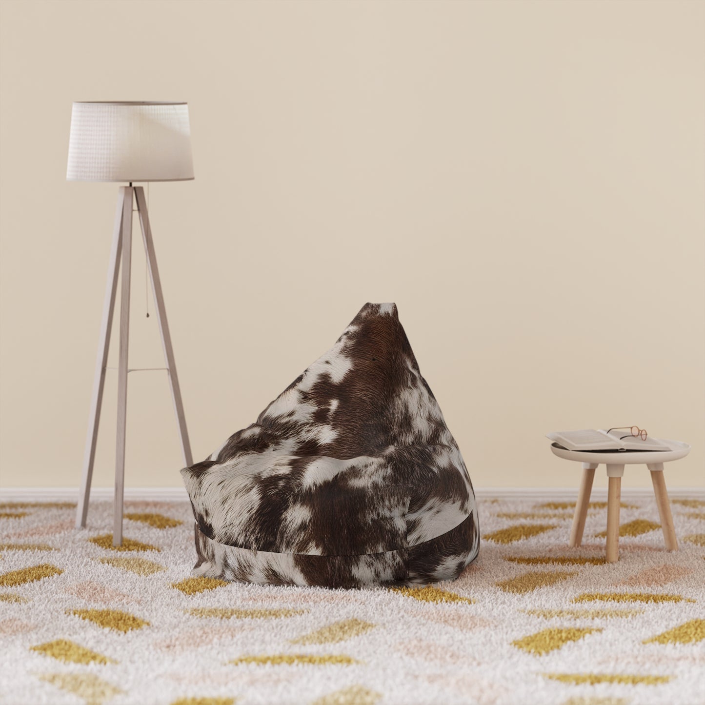 Cowhide Bean Bag Chair Cover - Durable Polyester, Locking Zipper, 2 Sizes