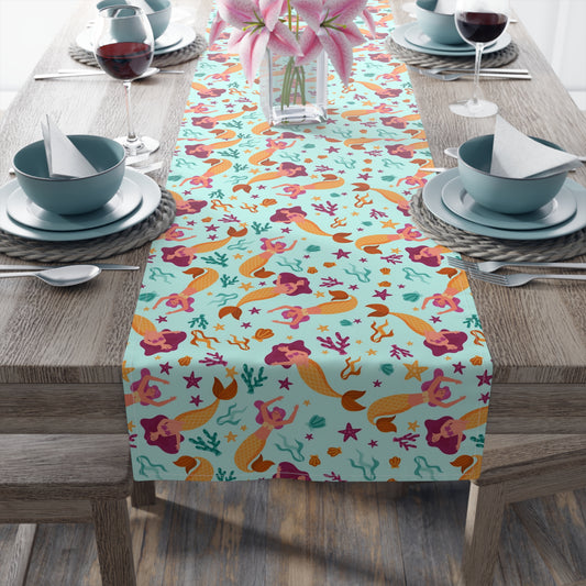 Mermaid Print Table Runner - Mystical Sea Charm, Cotton Twill or Polyester - Perfect for Enchanting Home Decor