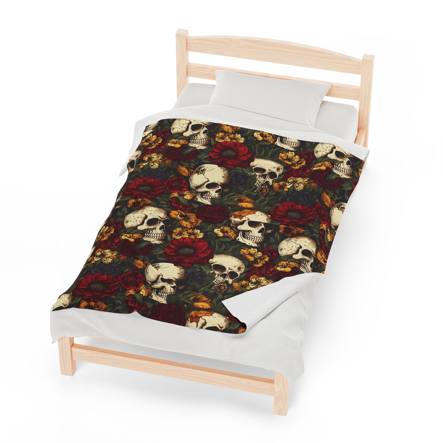 Skull Print Velveteen Plush Blanket | Soft, Edgy, Luxurious and Comforting | Available in Multiple Sizes