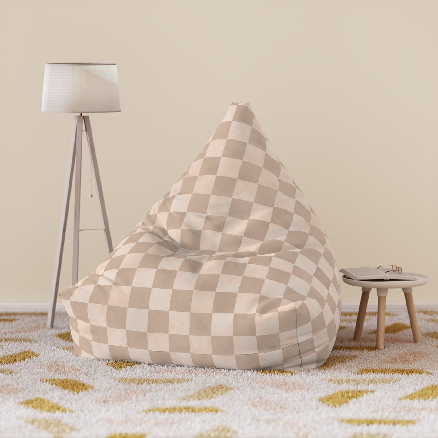 Pastel Checkers Bean Bag Chair Cover - Soft-Touch Polyester Slipcover with Secure Zip