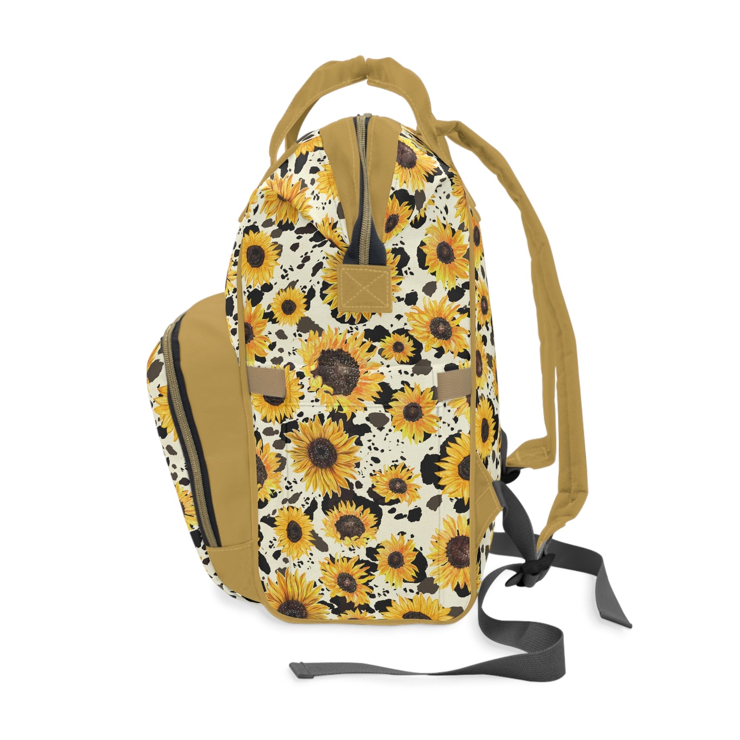 Sunflower Cow Print Diaper Backpack - Unique & Durable Diaper Tote, Perfect Blend of Style for Nature-Loving Parents