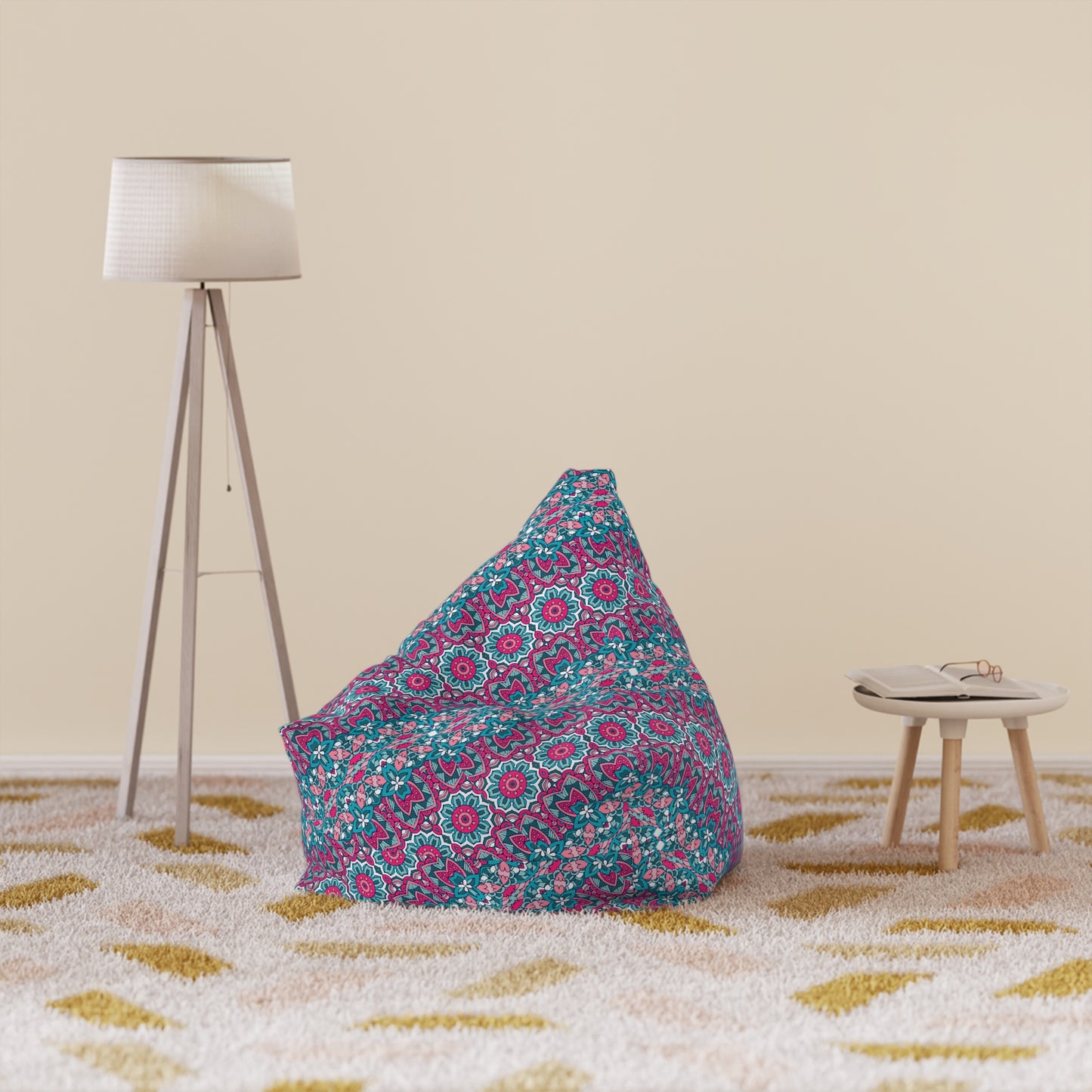 Mandala Bean Bag Chair Cover - Premium Polyester, Secure Zipper, 2 Sizes, Bohemian Design