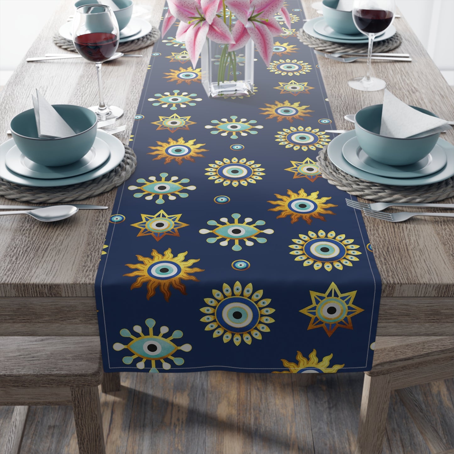 Evil Eye Print Table Runner - Mystical Protection in Cotton Twill or Polyester - Perfect for Spiritual Home Decor