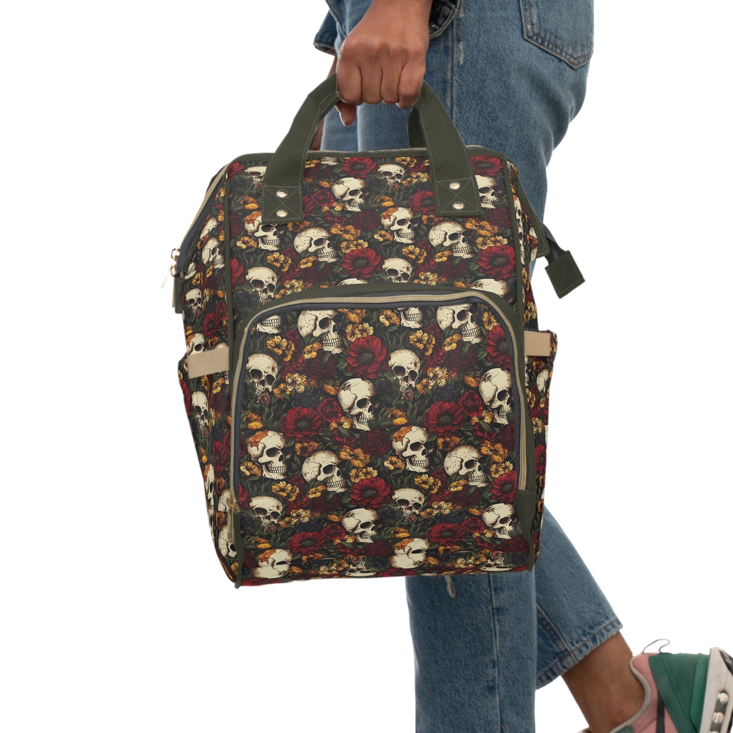 Skull Print Diaper Backpack - Multifunctional & Durable Baby Bag for Stylish Parents, Spacious & Organized Nappy Bag