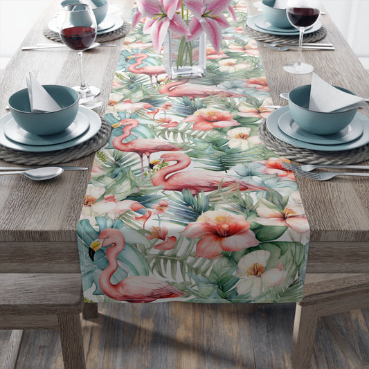 Flamingo Print Table Runner - Vibrant Elegance, Cotton Twill or Polyester - Perfect for Tropical Home Decor