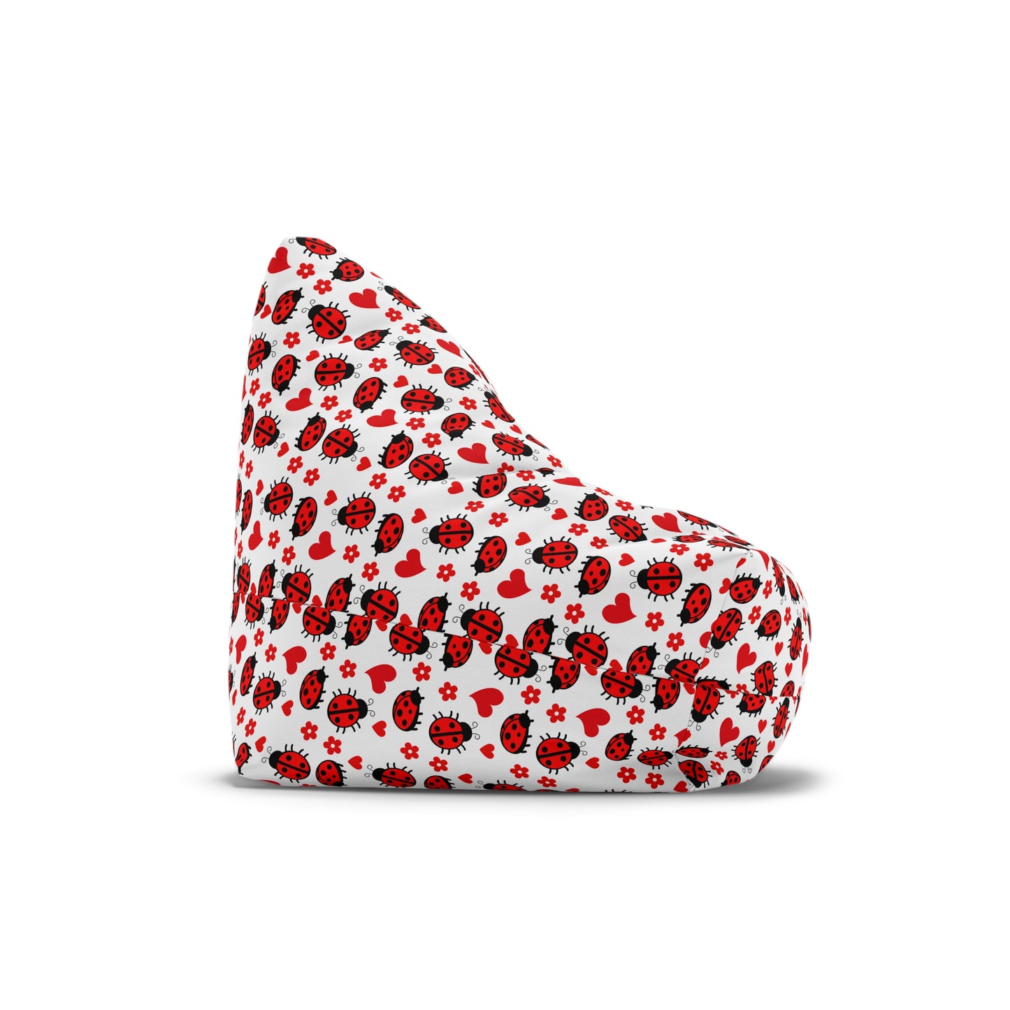 Ladybug Print Bean Bag Chair Cover - Charming Polyester Slipcover with Secure Zip
