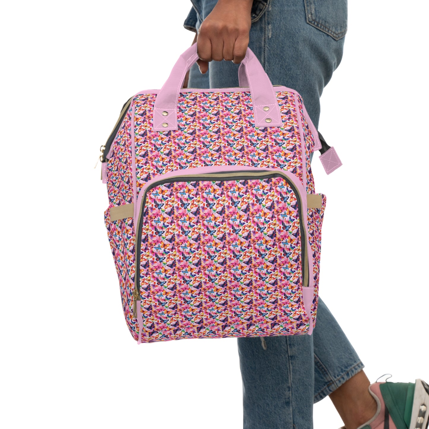 Elegant Butterfly Diaper Backpack - Lightweight & Durable Nylon Baby Bag with Beautiful Butterfly Motifs, Ideal for On-The-Go Parents