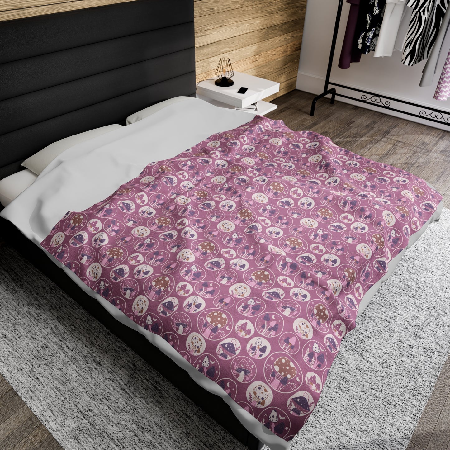 Mushroom Velveteen Plush Blanket | Soft, Whimsical, Luxurious and Comforting | Available in Multiple Sizes