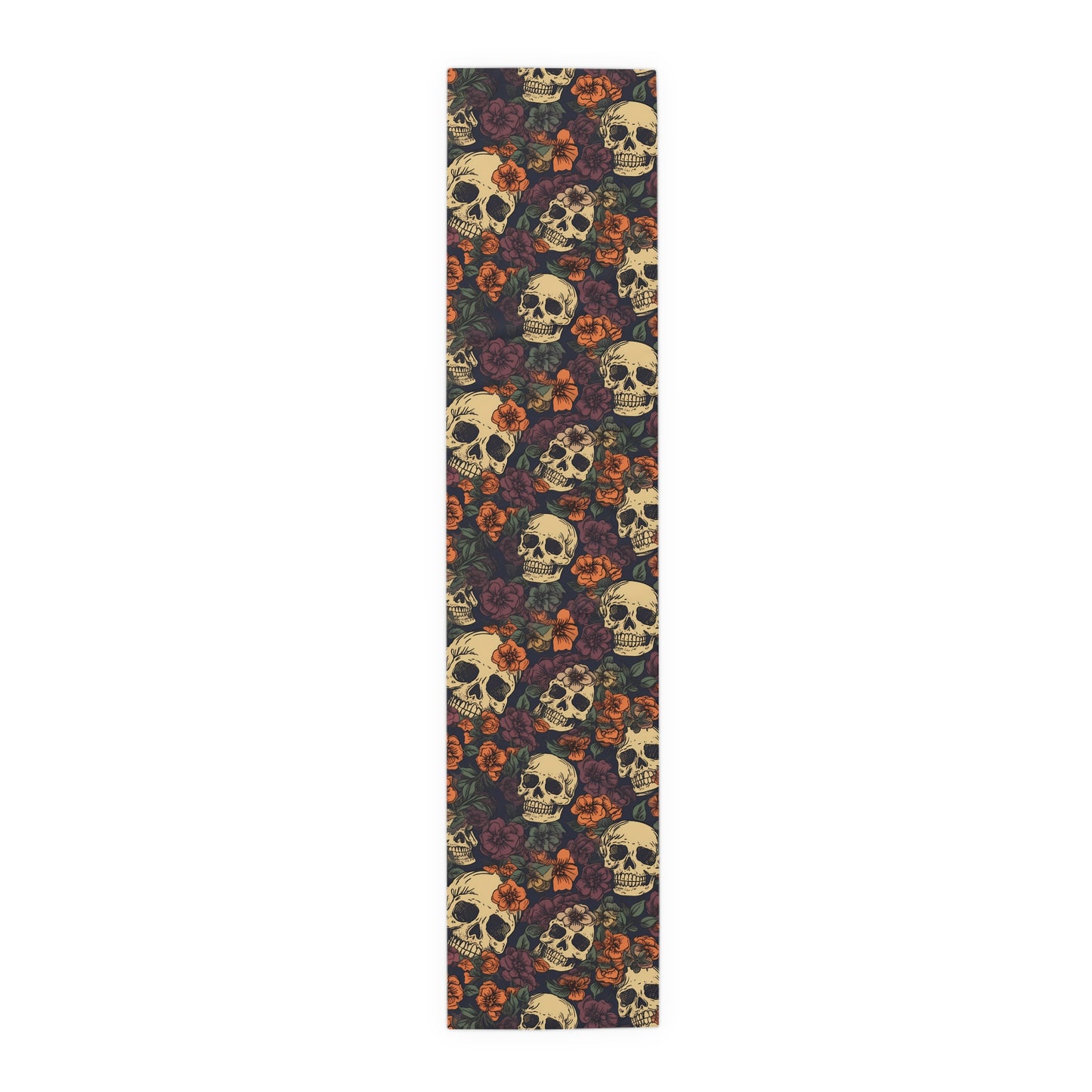 Skull Print Table Runner - Bold Cotton Twill or Sleek Polyester - Ideal for Gothic & Edgy Home Decor