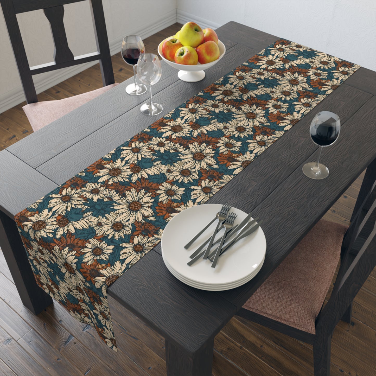 Daisy Print Table Runner - Fresh and Simple, Cotton Twill or Polyester - Perfect for Light & Airy Home Decor