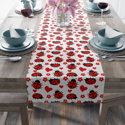 Ladybug Print Table Runner - Charming Good Luck, Cotton Twill or Polyester - Perfect for Nature-Inspired Home Decor