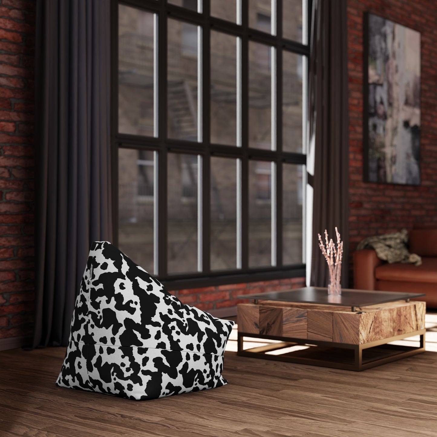 Cowhide Bean Bag Chair Cover - Durable Polyester, Locking Zipper, 2 Sizes