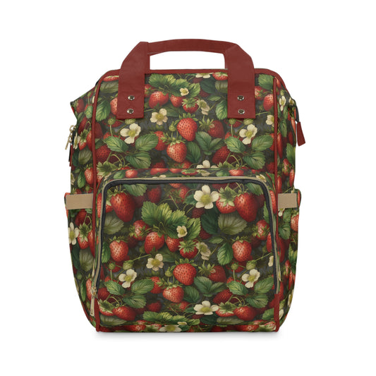 Multifunctional Strawberry Diaper Backpack - Convenient Storage for On-the-Go Parents