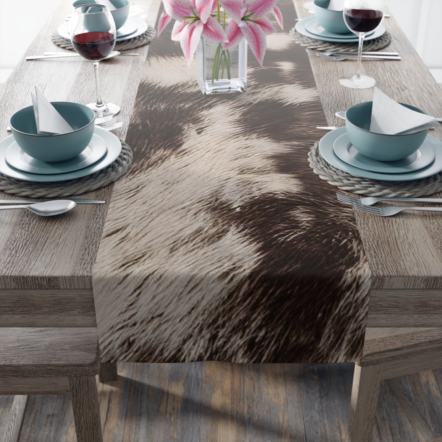 Cowhide Print Table Runner - Rustic Elegance, Cotton Twill or Polyester - Perfect for Western & Luxurious Home Decor