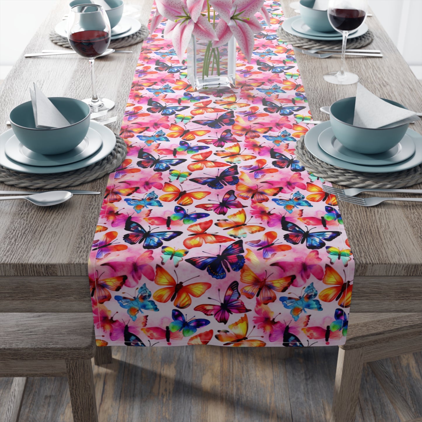 Butterfly Table Runner - Vibrant Patterns, Cotton Twill or Polyester - Perfect for Home Decor & Unique Gifts