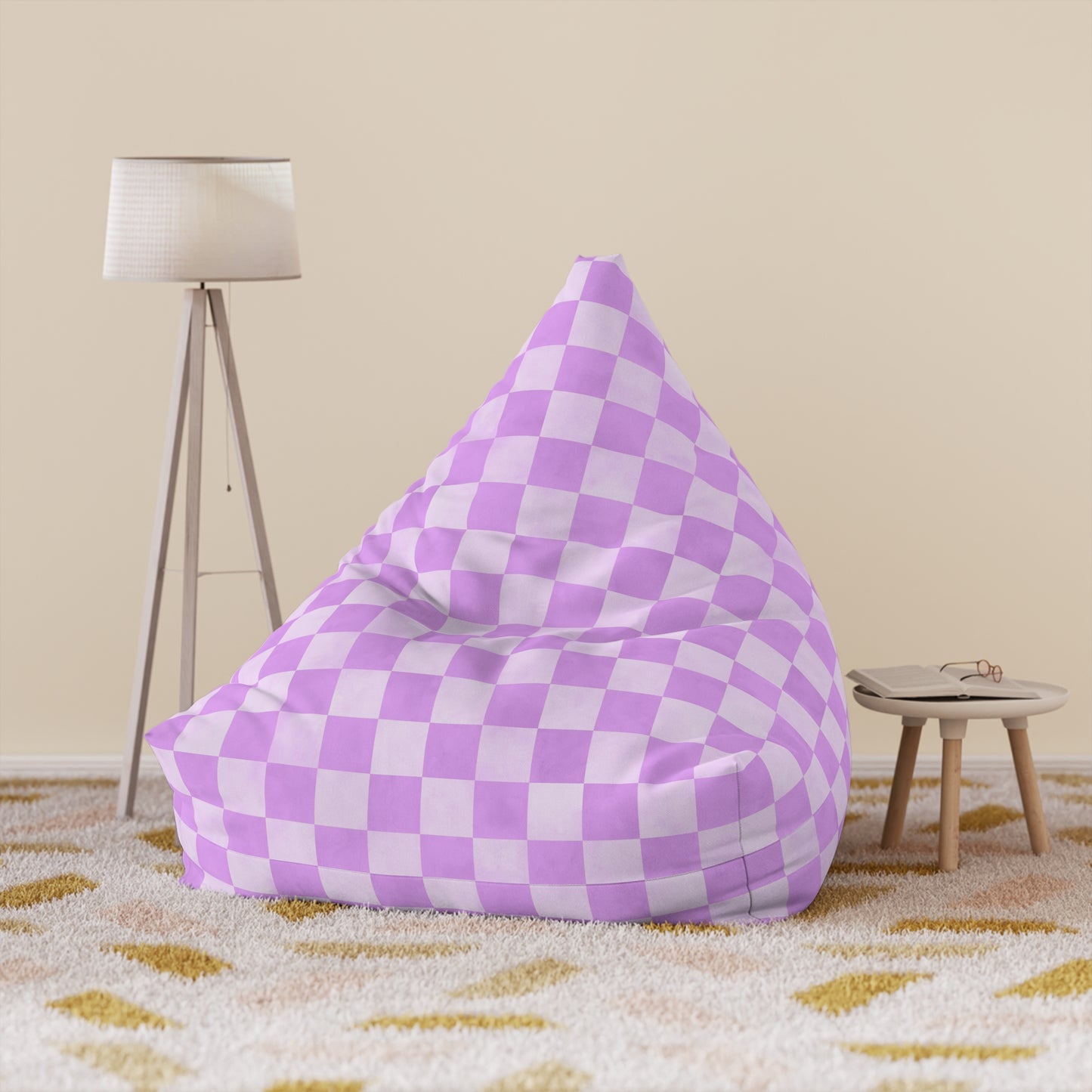 Pastel Checkers Bean Bag Chair Cover - Soft-Touch Polyester Slipcover with Secure Zip