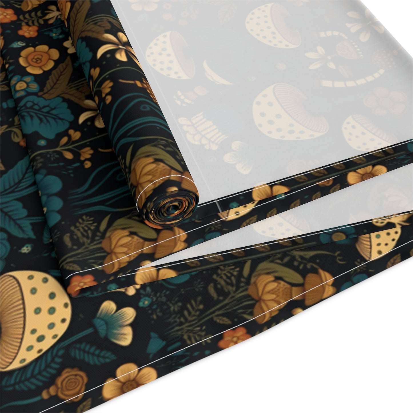 Mushroom Print Table Runner - Nature Vibes in Cotton Twill or Polyester - Perfect for Nature-Inspired Home Decor