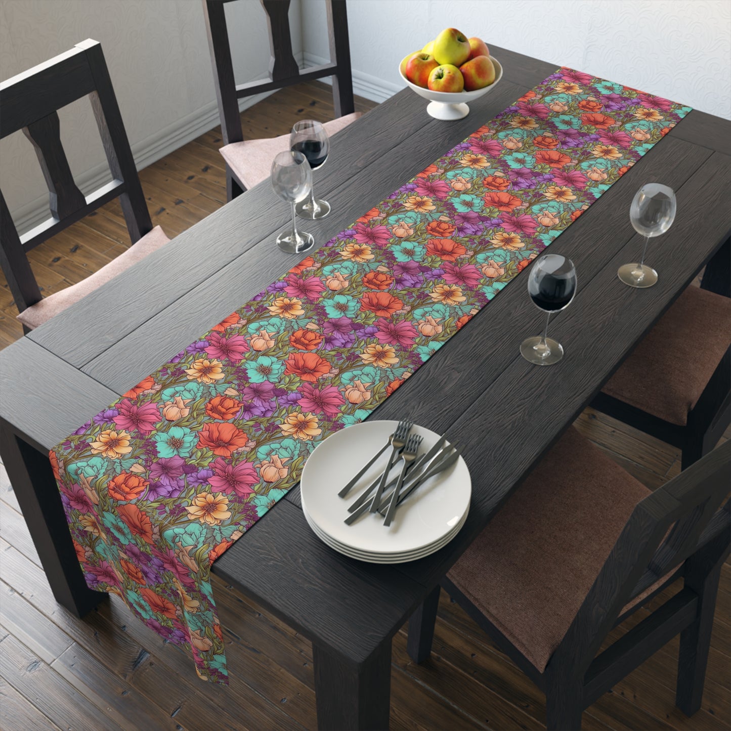 Boho Floral Table Runner - Vibrant Designs in Cotton Twill or Polyester - Ideal for Natural Home Decor