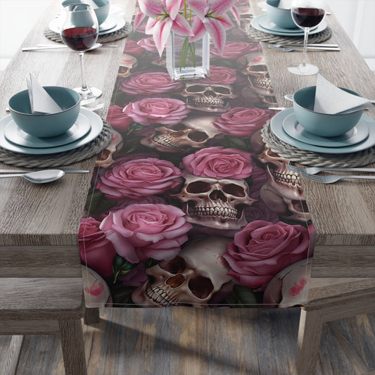 Skull Print Table Runner - Bold Cotton Twill or Sleek Polyester - Ideal for Gothic & Edgy Home Decor