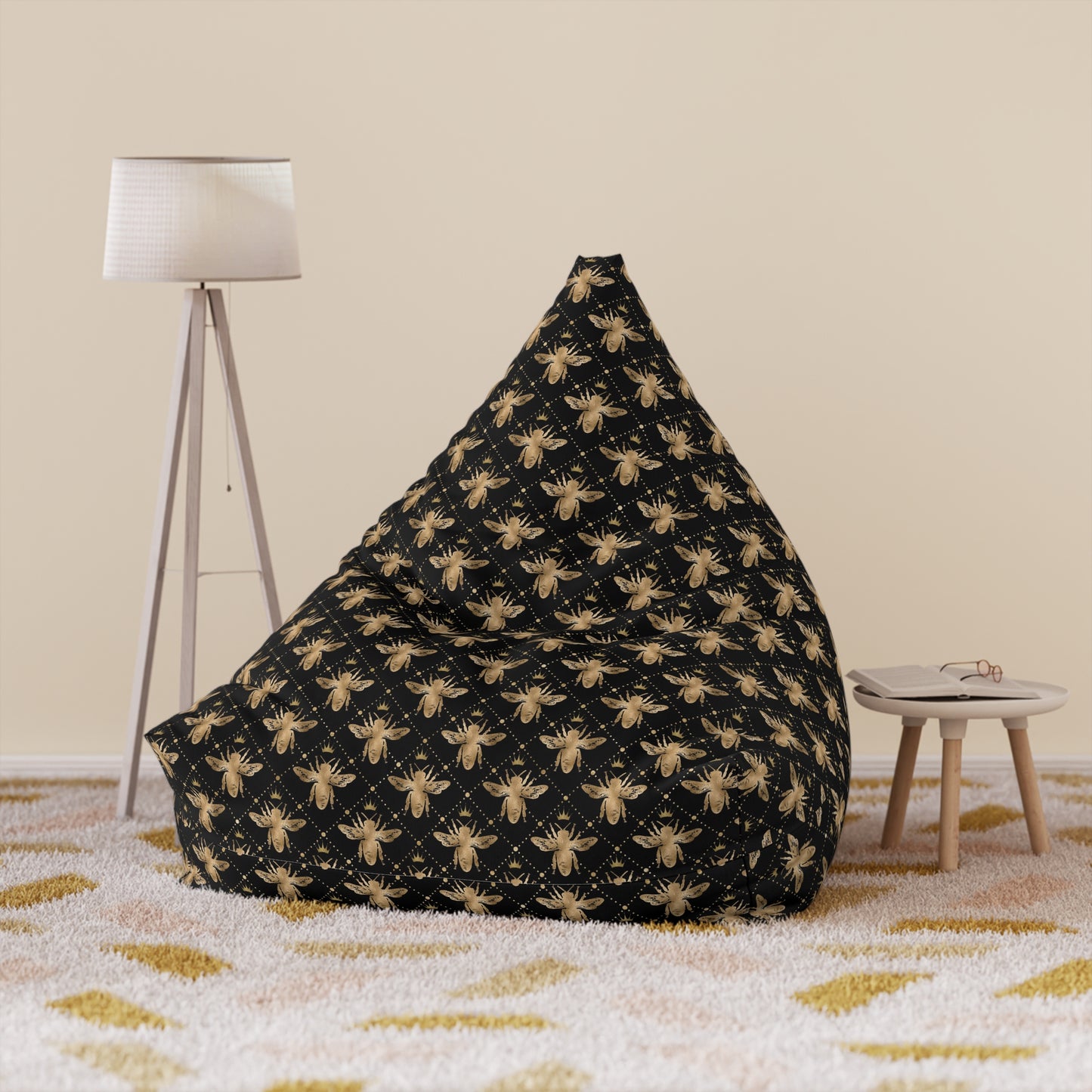 Honey Bee Bean Bag Chair Cover - Premium Polyester, Secure Zipper, 2 Size Options, Nature-Inspired Design