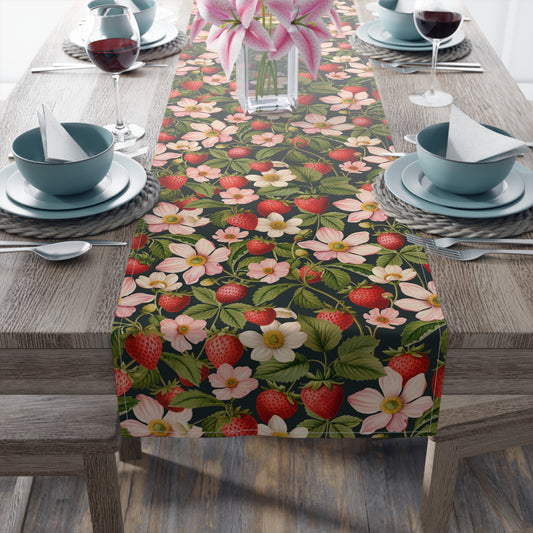 Strawberry Print Table Runner - Sweet Charm, Cotton Twill or Polyester - Perfect for Summer & Whimsical Home Decor