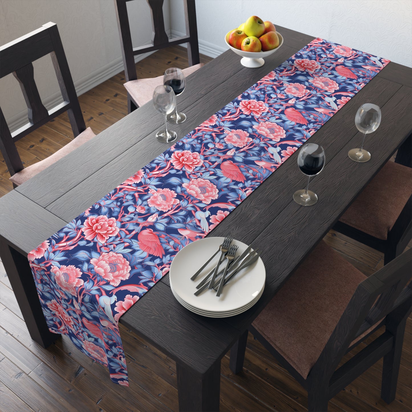Chinoiserie Print Table Runner - Elegant Asian-Inspired Elegance, Cotton Twill or Polyester - Perfect for Cultural Home Decor