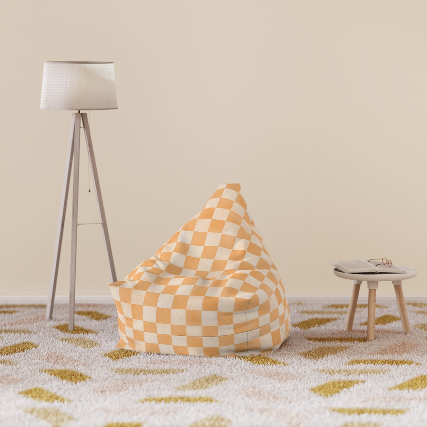 Pastel Checkers Bean Bag Chair Cover - Soft-Touch Polyester Slipcover with Secure Zip