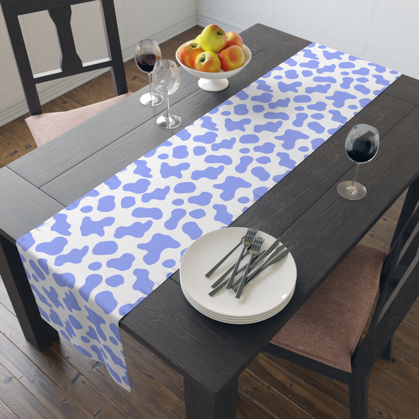 Cow Print Table Runner - Chic Farmhouse Style, Available in Cotton Twill or Polyester - Elevate Your Home Decor